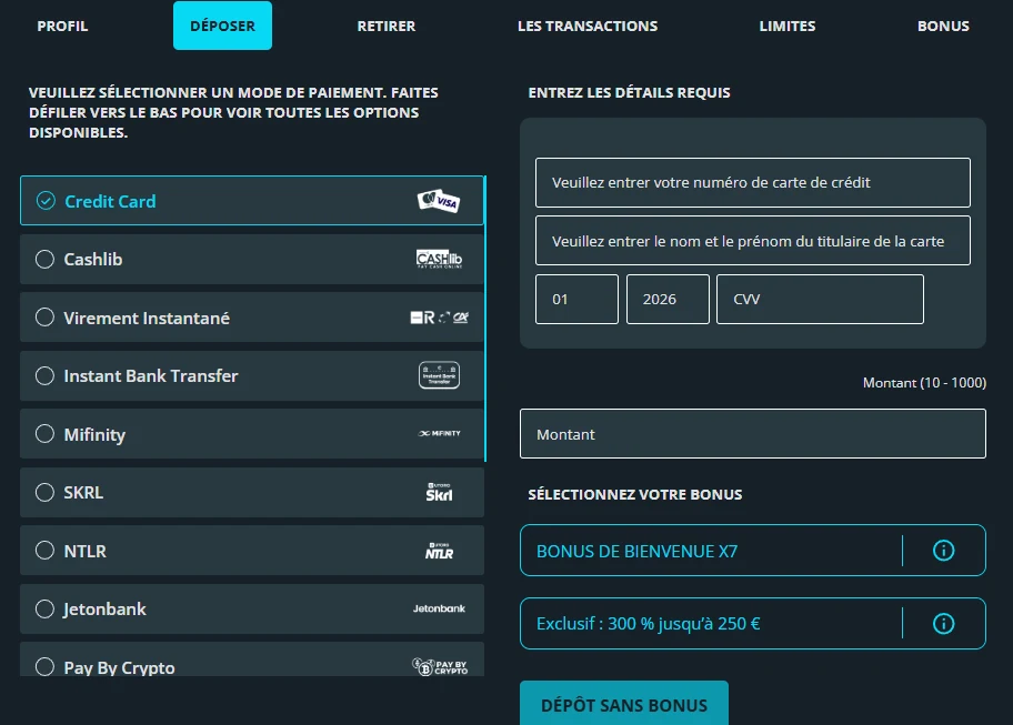 X7 Casino Deposer